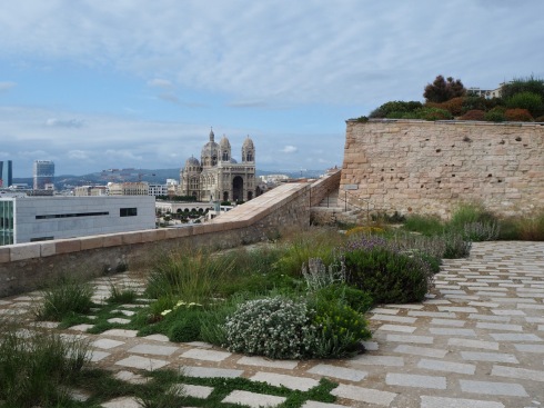 At Mucem museum terraced roof gardens of mediterranean plants blur the boundary between land and buildings - Marseille, June 2018