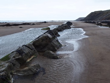 At low tide the converging lines of rock and horizon point towards a distant headland - March 2020